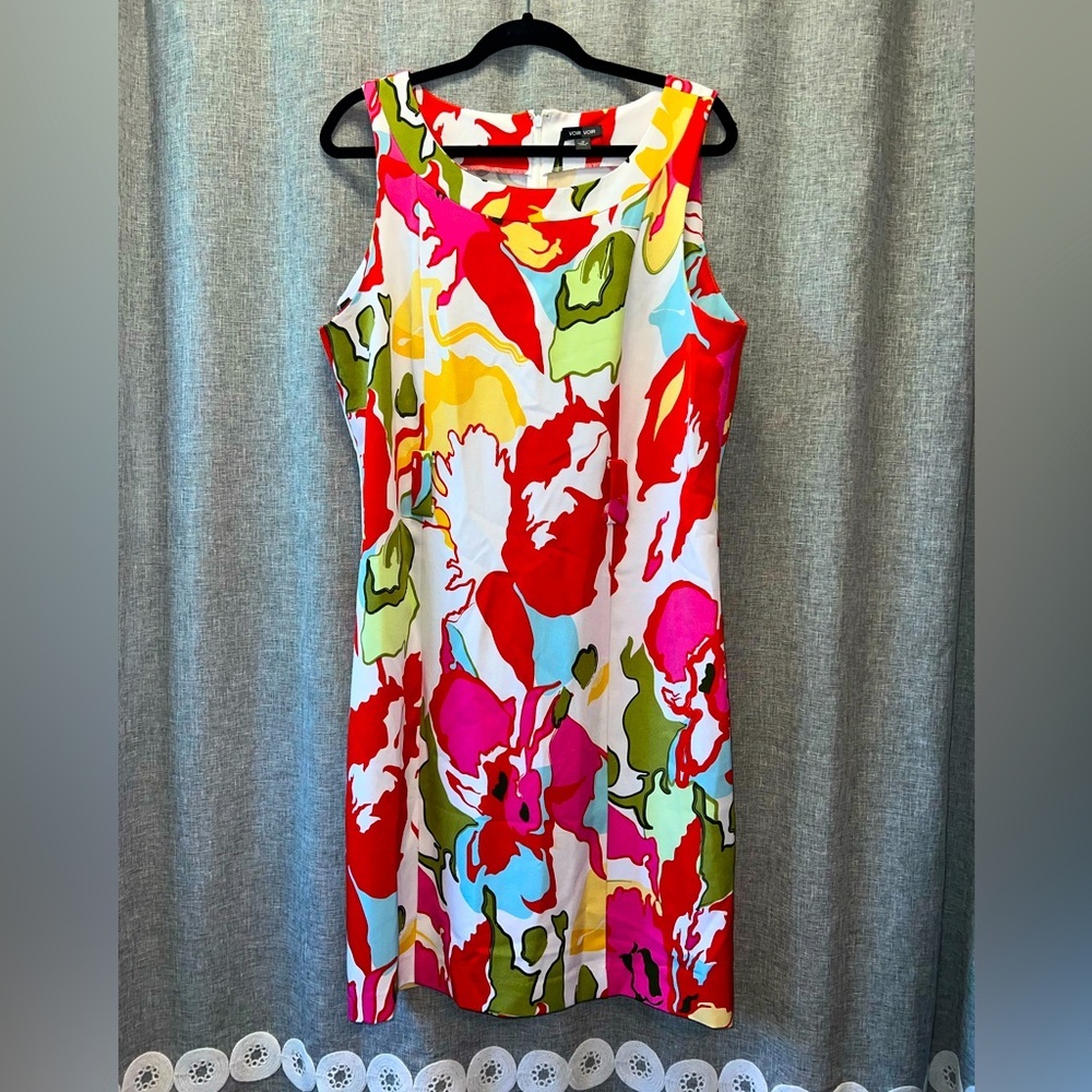 Voir Voir Sleeveless Floral A-Line Dress Size 16 – Colorful Bold Print